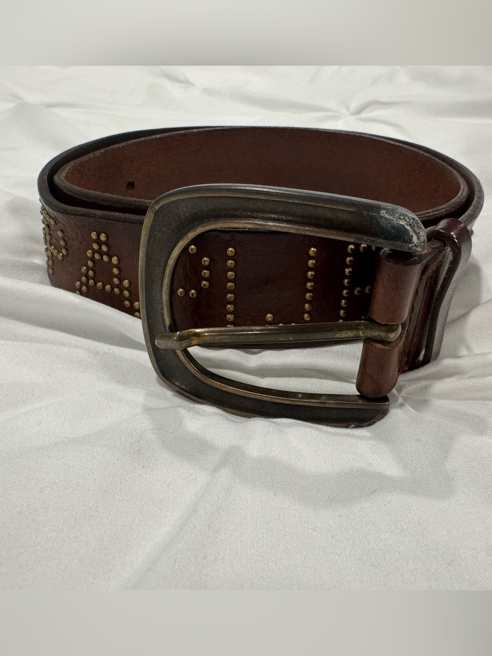 Napapijri Genuine Leather Studded Western Belt – Brown – Size M